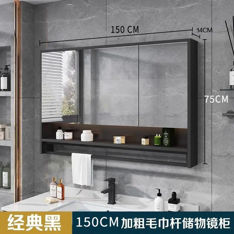 Light luxury bathroom smart mirror cabinet separate bathroom wall-mounted mirror box touch anti-fog integrated cabinet with lamp storage
