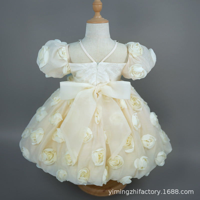 Kids' birthday cake dress - 3d floral bud, stylish little girl princess dress, girls' dress, new european and american cross-border style