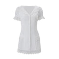 Ins european and american clothing  spring new arrivalfashionclassyelegantslimming lookv neck buttoned puff sleeve dress for women