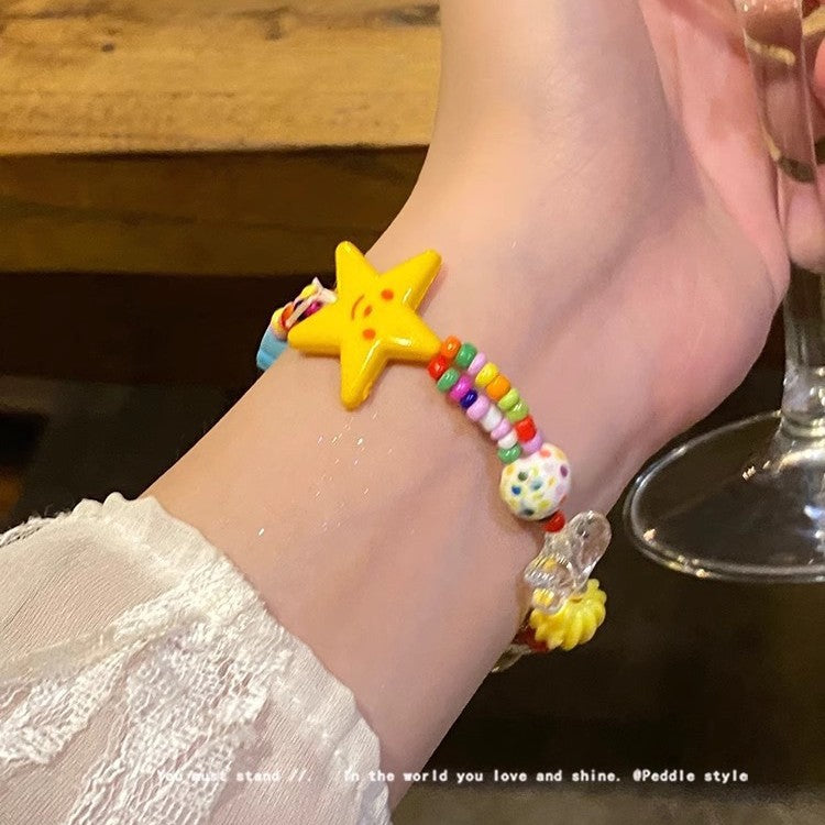 Summer dopamine colorful star heart ceramic bracelet - women's chic, niche, high-value beaded bracelet for students
