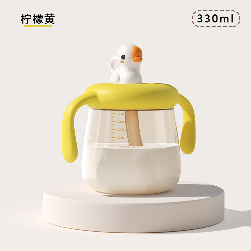 Kids' milk cup ppsu microwaveable baby drinking cup with straw - cartoon design