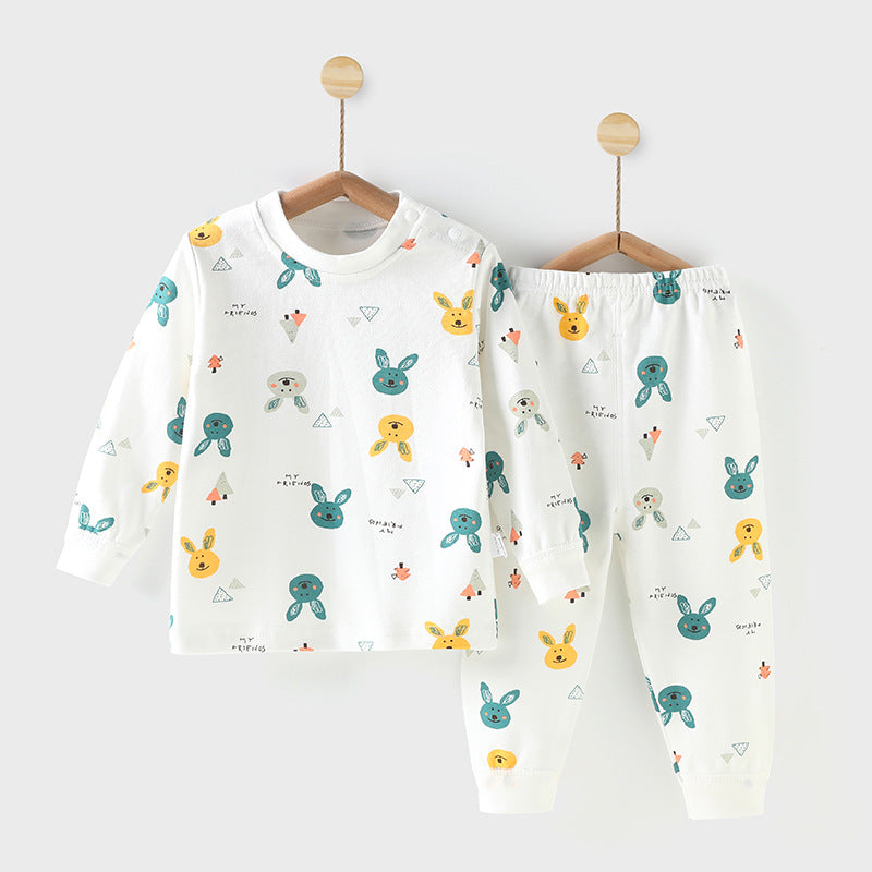Kidssuitautumn clothespure cotton clothes baby intimatesgirl shoulder buckle spring autumboy girl pajamas