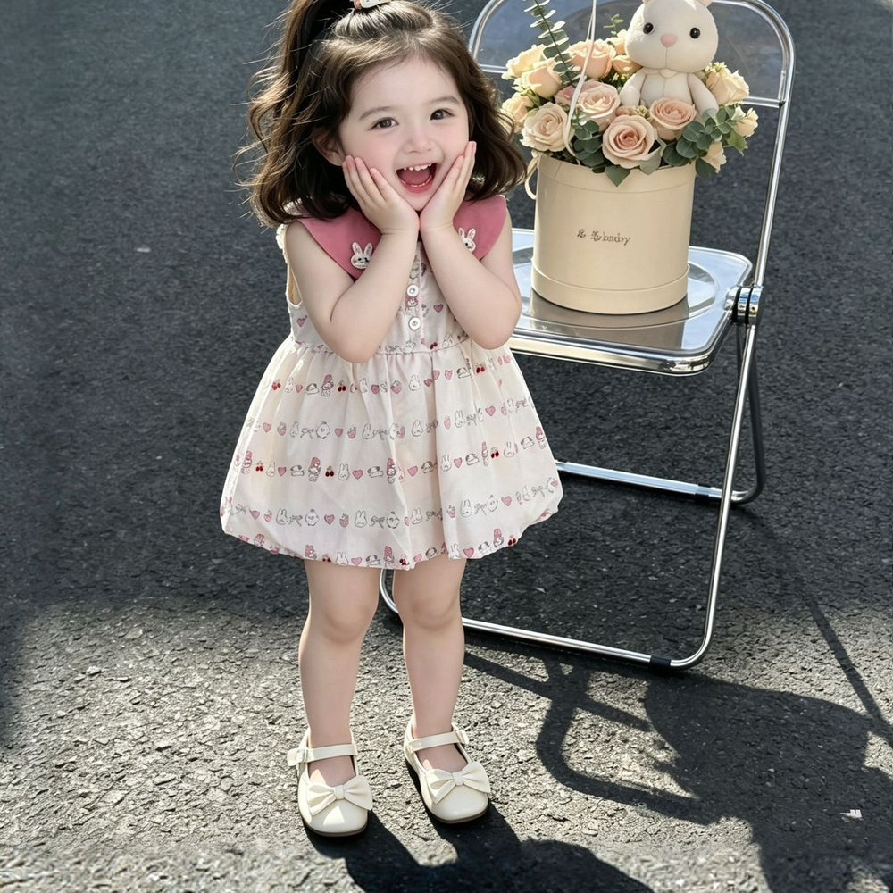 Summer princess cute girls' dress new pink cartoon baby tulip sleeveless sweet dress