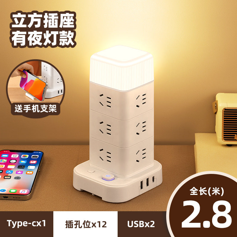 Smart vertical power strip socket with usb mobile phone charging multi-port tower office for home creative power strip rubik's cube