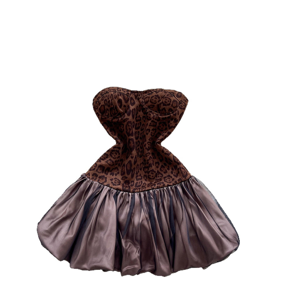 Pure desire sexy sleeveless leopard print patchwork waist mesh puffy dress women's autumhot girltube top skirt