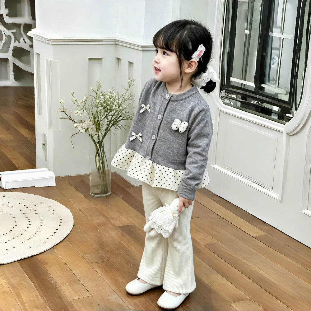 Girls' sweater set - new autumn/winter  collection: little girl's polka dot lace trim cardigan and leggings two-piece set