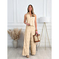 Amazon  summer french style embroidered cutout v-neck tank top + wide-leg straight-leg pants set