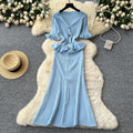 Luxury chic women's dress - autumn  collection: slim-fit knit maxi dress with metallic buckle detail, inspired by chanel