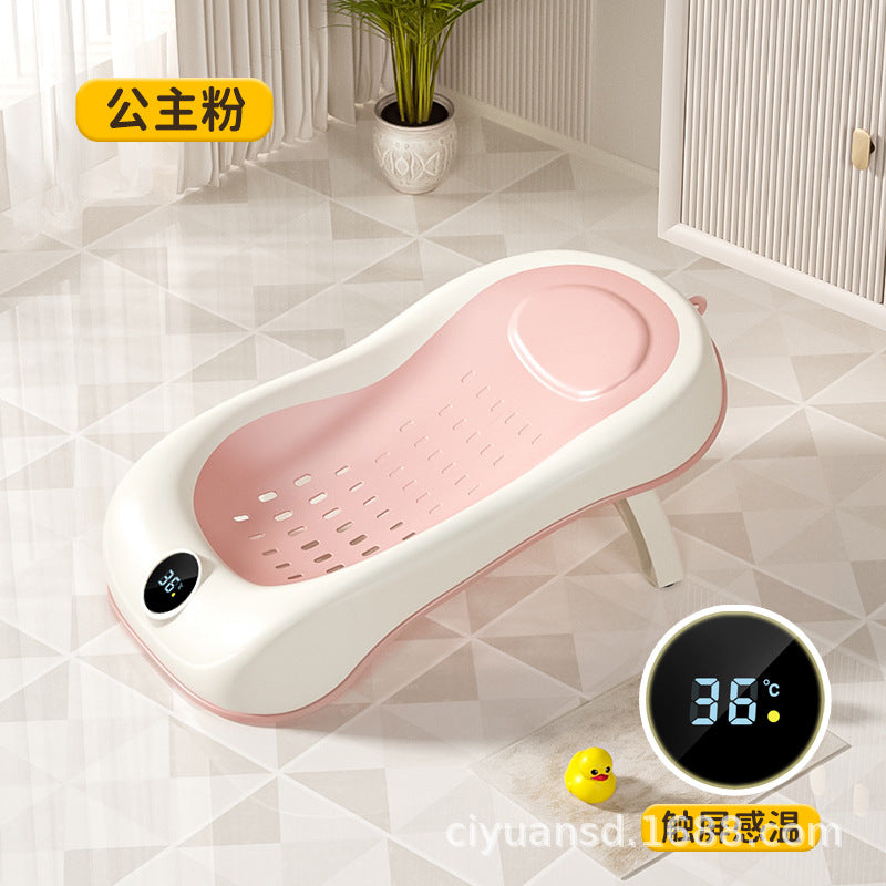 Baby bath support lounger - newborn bathtub with sit & lie down options, baby bath net, temperature-sensitive bath rack