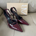 Spanish 2025 summer new pointed-toe hollow-out women's shoes - burgundy patent leather stiletto heel mules