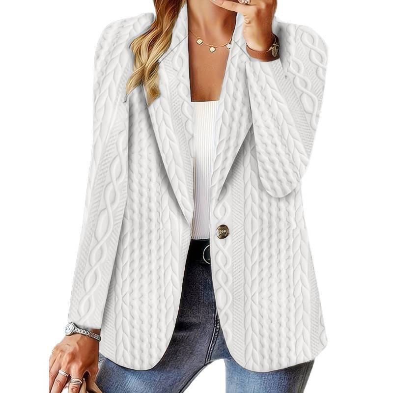 women's knitted textured jacket plus size outerwear - single-breasted long sleeve casual blazer