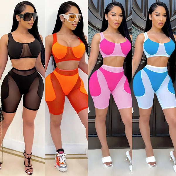 X5142 is in stock, and the special offer is non-refundable and non-exchangeable. European and American fashion casual vest, middle pants, and two pieces of solid-color milk silk mesh yarn.