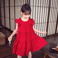Girls' summer dresses  new style: chic kids' ruffle sleeve princess dress, solid color casual dress for little girls