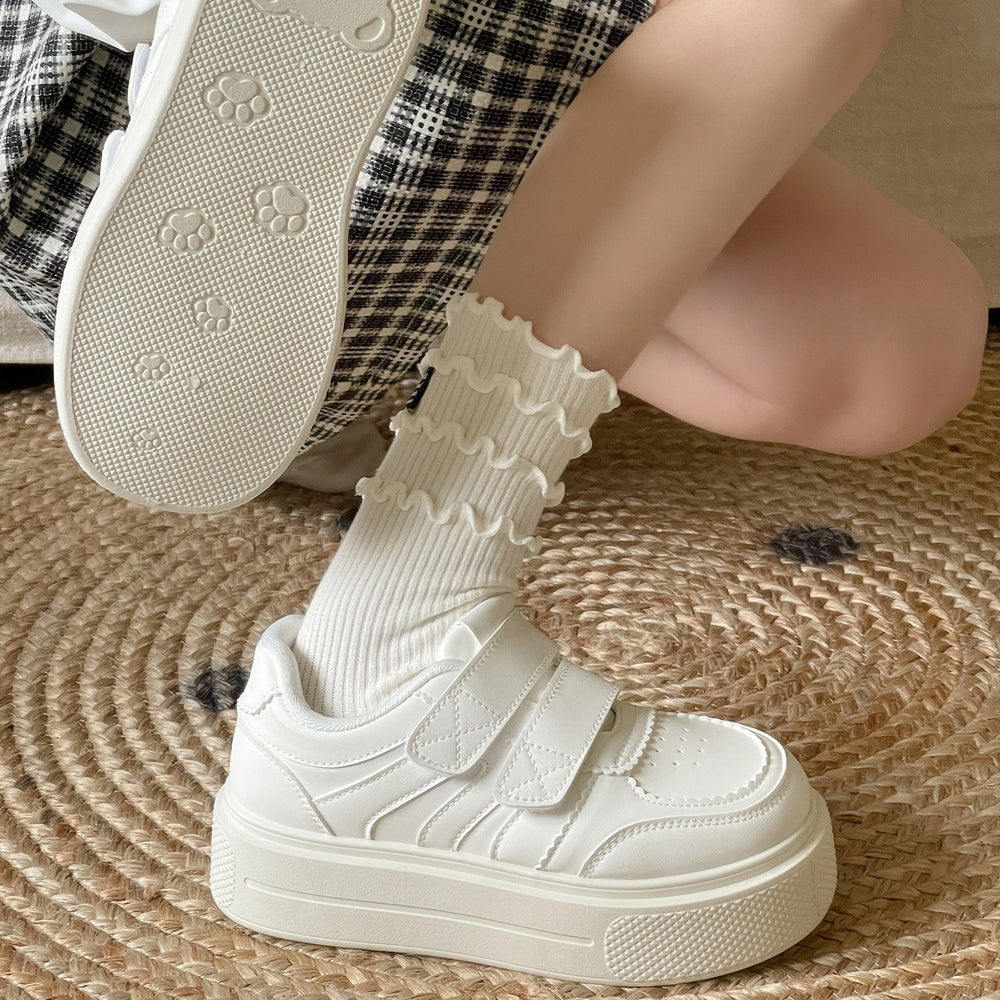 Velcro heightening student white shoes women's 2026new arrivalspringthick sole sneakers ins trendy niche style bread shoes