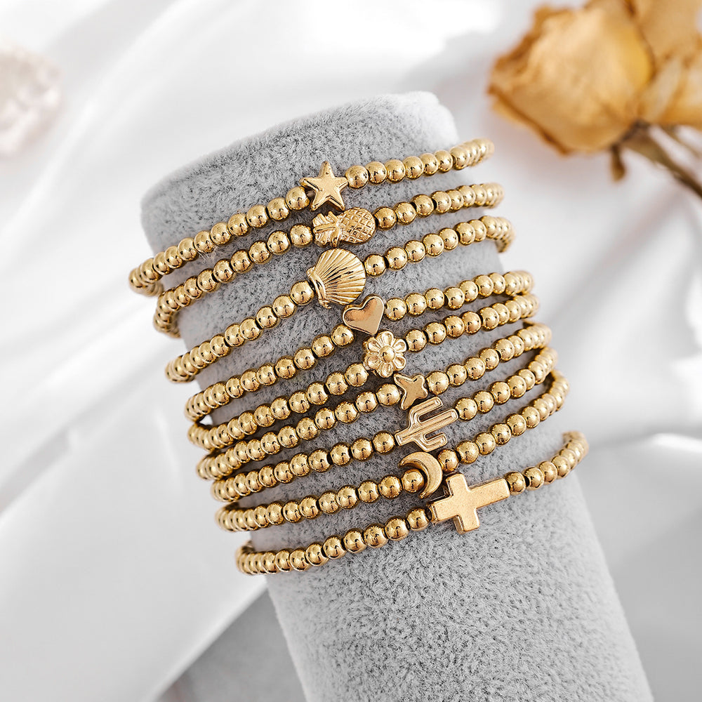 Beaded cross bracelet wholesale - european & american cross-border fashion, minimalist jewelry, personalized flower & gold bean bracelet for women