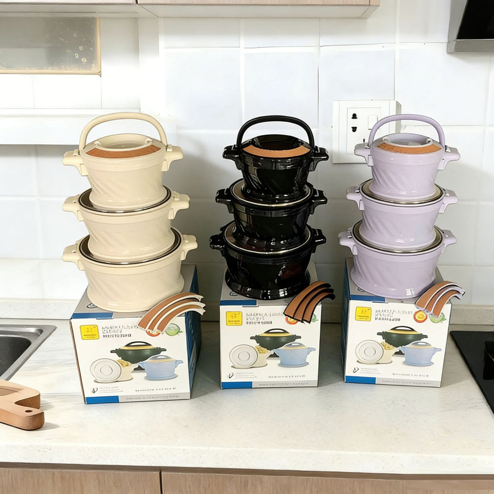 Export cross-border stainless steel thermal pot large capacity thermal rice bucket double layer pot 3pcs food warmer