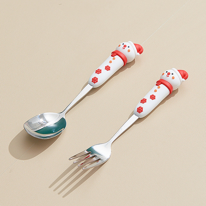 christmas spoon set - cartoon 304 stainless steel santa & reindeer spoons & forks - multi-piece gift box set