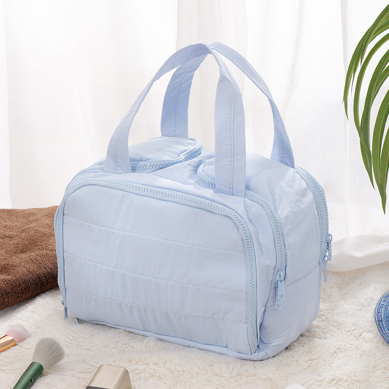 Xiaohongshu same cosmetic bag large capacity double wide opening fluffy storage bag partition travel handbag wash bag