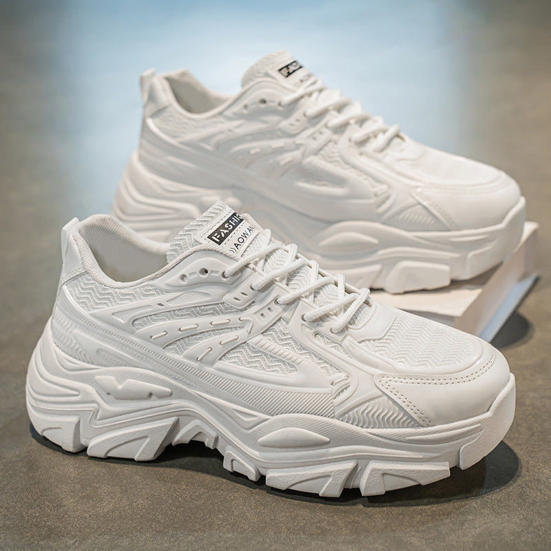 Men's chunky sneakers - spring 2025 new collection - pure white platform sneakers with hidden wedge - athletic running shoes for teens