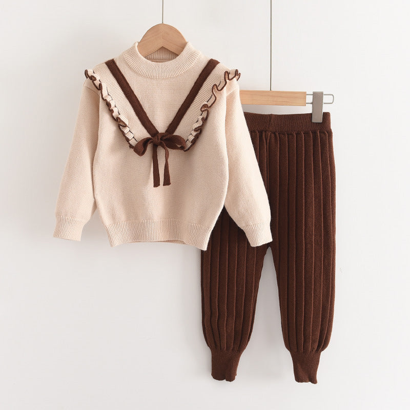 Kids' knit sweater set - new autumn/winter styles for export, stylish children's woolen outfit, toddler knit top and jogger pants two-piece set