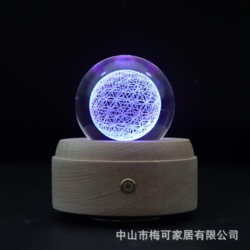 Colorful touch creative gift crystal ball music box transparent crystal light ball music box 3D night light
