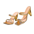 Women's high-heeled sandals - gold platform heel slip-ons - fashionable square toe minimalist open-back heels