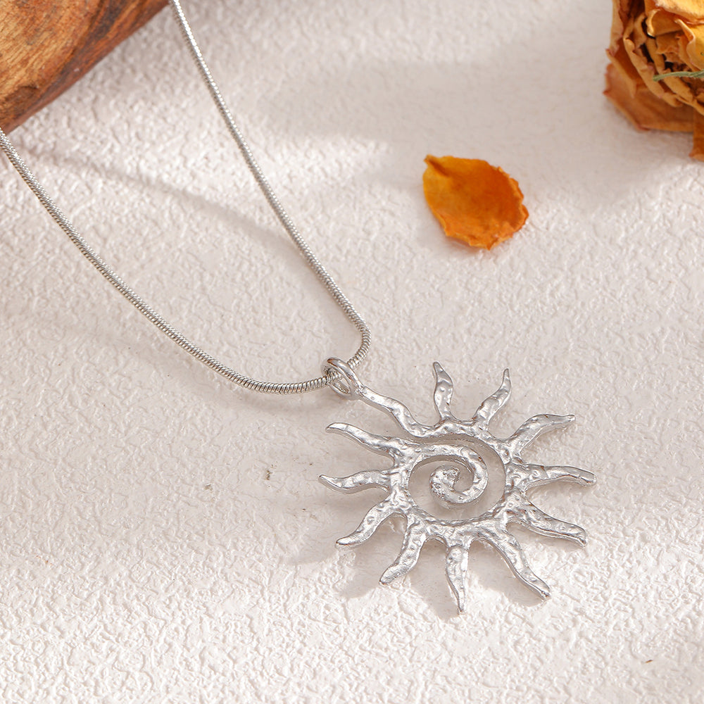 Golden sun necklace wholesale european and american cross-border hollow pendant earrings niche high-end spiral jewelry ring for women