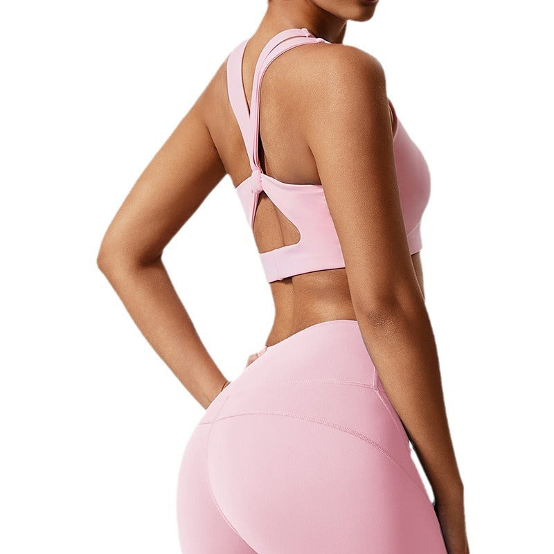 Eco-friendly recycled fabric cutout sexy yoga top with padded bra, wearable cross-back tank top, fitness activewear