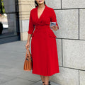 D3294export women's fashion elegant double-breasted suit collar pure colordress medium long cross-border dress