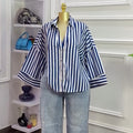 European and american cross-border women's spring  new fashion design turn-down collar loose casual versatile shirt top