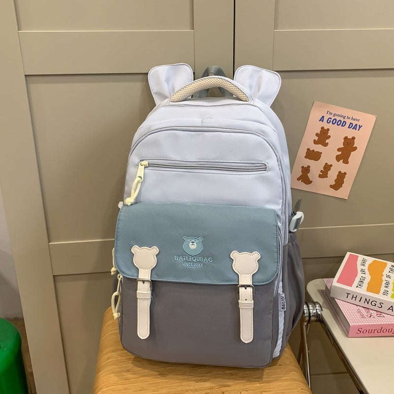 Trendy retro cute color block backpack - japanese style cartoon casual daypack - large capacity student schoolbag