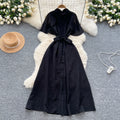 Sense of designniche style shawl patchwork lapel single breasted waist dress female summerfrenchslimming lookelegant long skirt