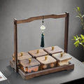 Lifting tray [six compartments with lid] + amber glass bowl