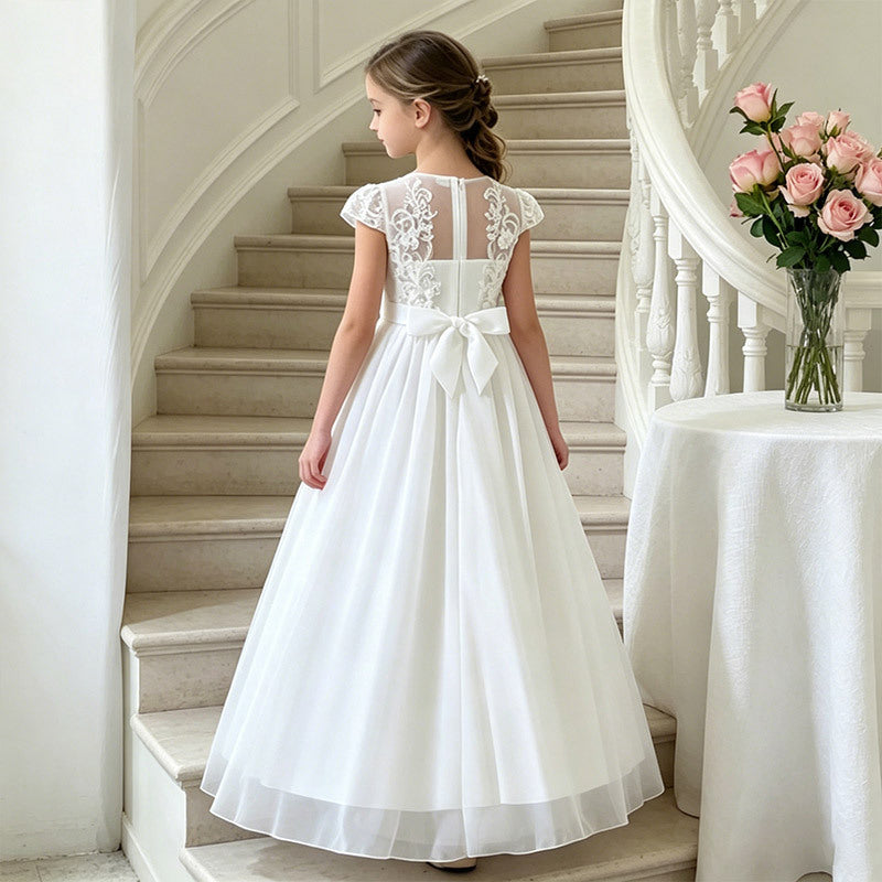 fashion stylegirl dress white lacepatchworkelegancefrench long skirt chiffon kids skirtin stock