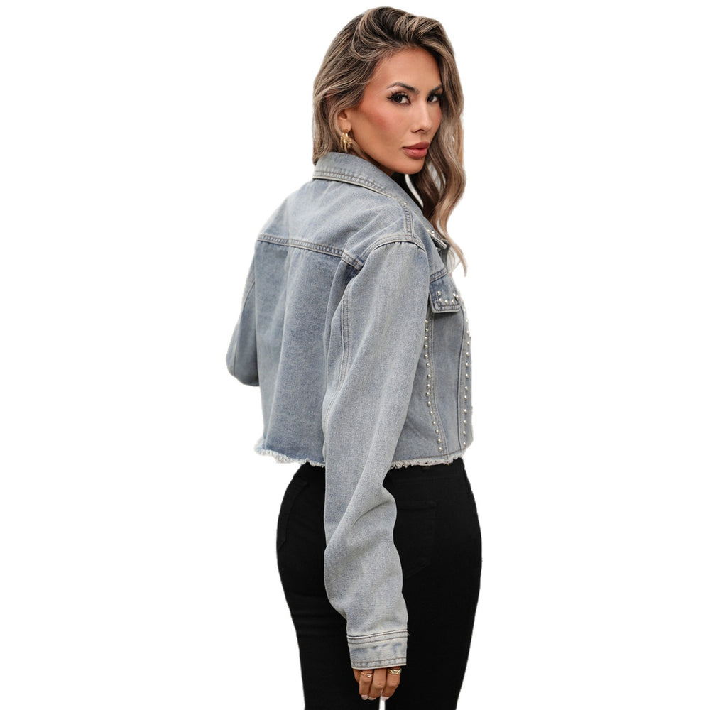 Fashion cross-border trade  independent station new arrival washed rivets short silm denim long sleeves outweartops