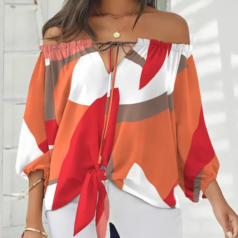 cross-border e-commerce hot-selling women's off-the-shoulder printed top: perfect for , , and european & american independent stores