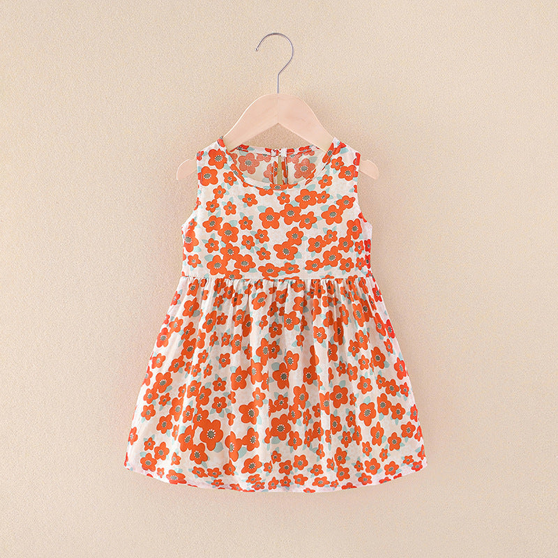 new summer children's wear cute printed dress little girl cotton silk princess dress baby girl sundress