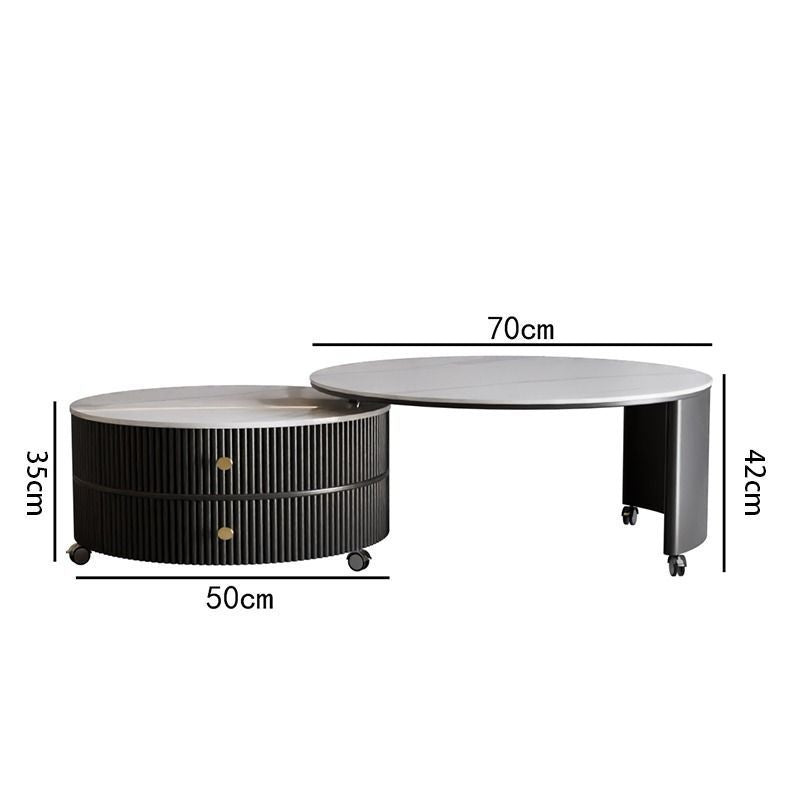 Sintered stone minimalist luxury living room coffee table - modern cream style rotating mobile round coffee table for small apartments