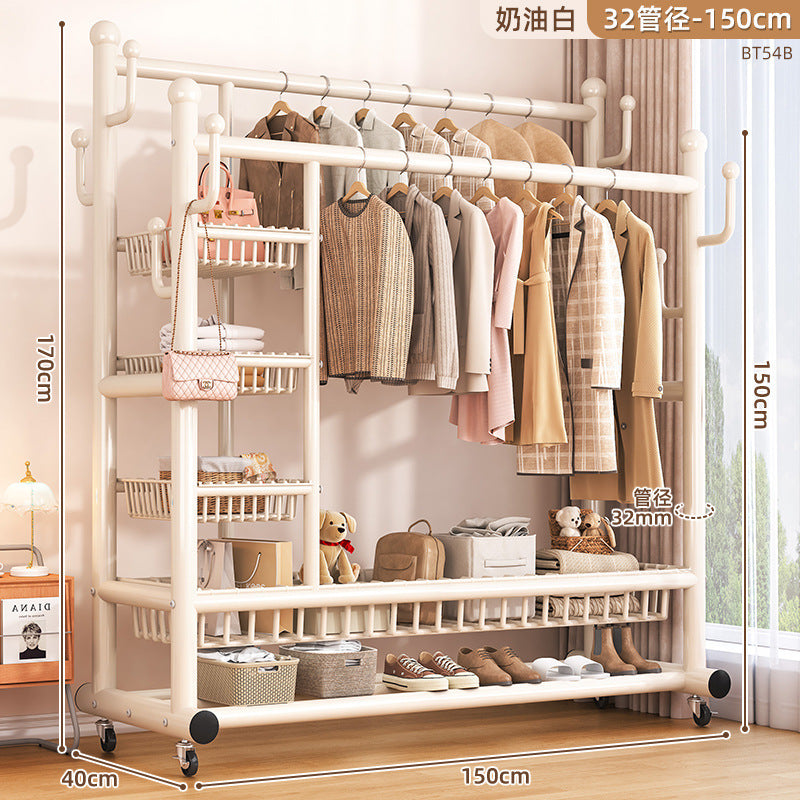 Clothes rack floor-standing bedroom for home double-pole clothes drying rack movable clothes rack indoor clothes storage coat rack