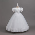 Girls' formal dress with lace trim and mesh overlay, flower girl princess dress, children's piano performance outfit, cross-border ready stock wholesale