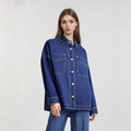 Fashion cross-border foreign trade  new style washed retro loosecasual early autumn new style slit denim shirt