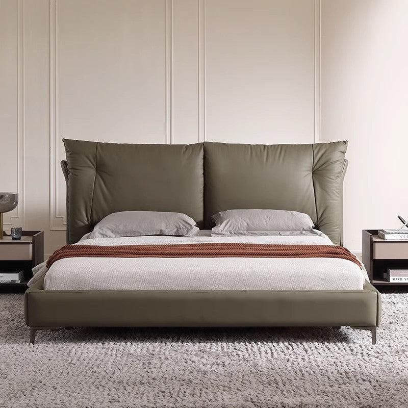 Made in foshan, leather art bed, large family double genuine leather bed, for home, secondary bedroom, accessible luxury classy soft bed, master bedroom