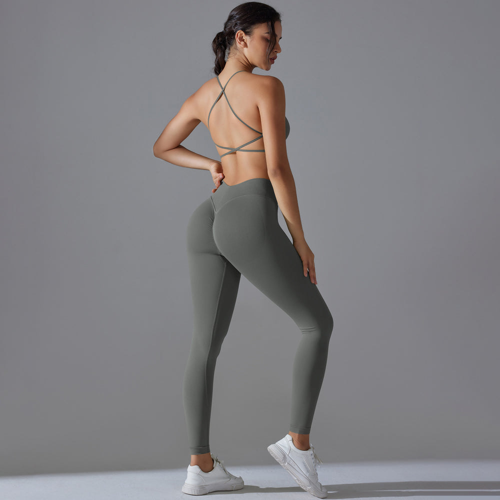 New seamless yoga set: camisole, backless, tight-fitting, high-waisted, butt-lifting activewear - breathable running and fitness outfit