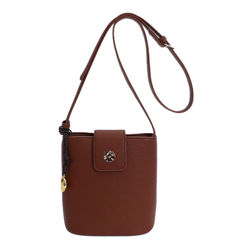 Cross-border  2025 new vertical mobile phone bag niche ins shoulder bag soft leather crossbody small bucket bag