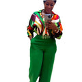 sourcing: african casual fashion two-piece set - printed long-sleeve shirt and pants outfit with belt