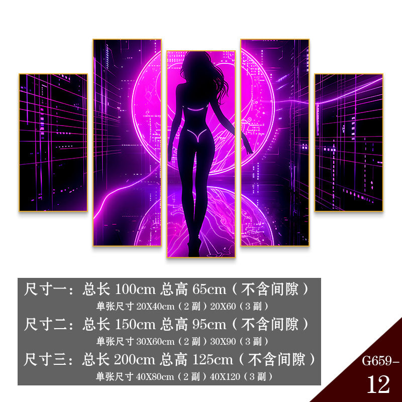 Bar clear bar wall decoration painting KTV box private room atmosphere decoration mural neon lights beautiful woman back painting