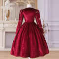 Girls' (tall) dress, pearl-embellished hollow-out round neck puff sleeve high-waisted dress