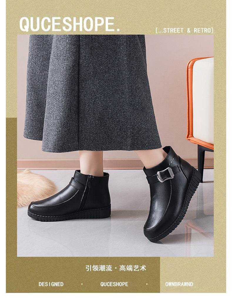 Winter slip-on fleece-lined cotton shoes heattech ladieswear shoes non-slipthickened cotton shoes for middle-aged and elderly people flatsnon-slip granny shoes