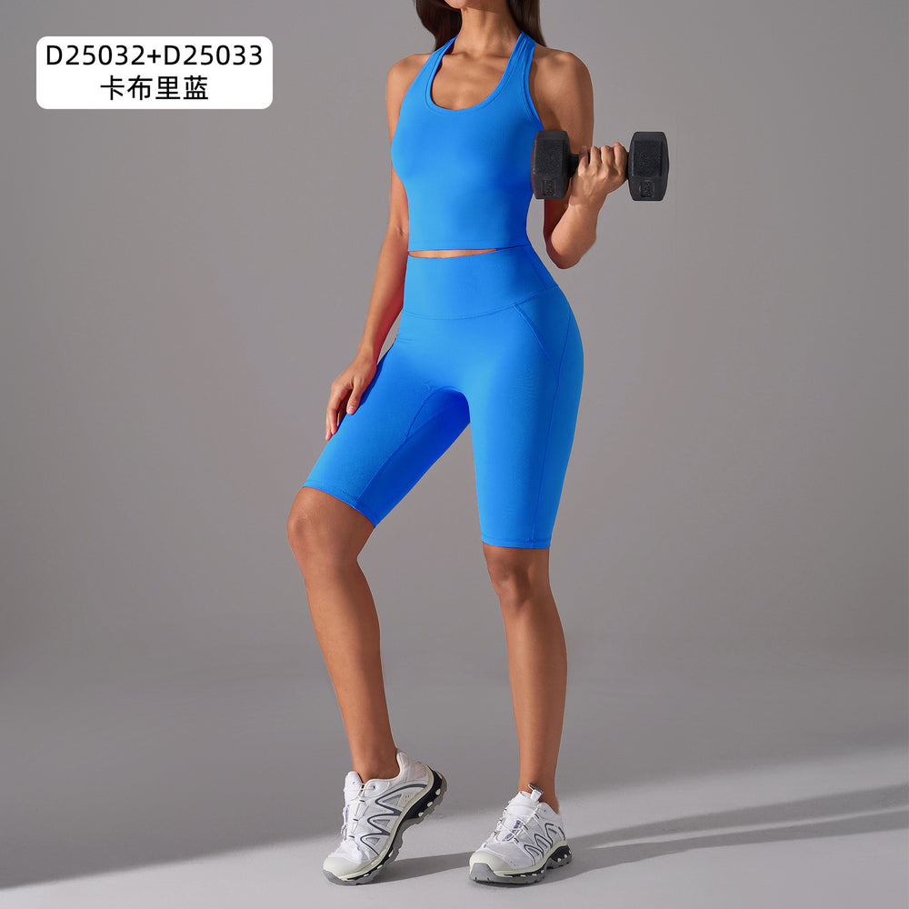 Naked feeling high-intensity sports bra women's no embarrassment line elastic tummy tight half length pants fitness yoga suitsuit