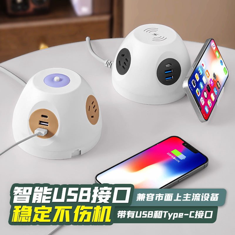 Smart wireless charging socket - dorm, office, and home use - multi-function usb power strip with night light